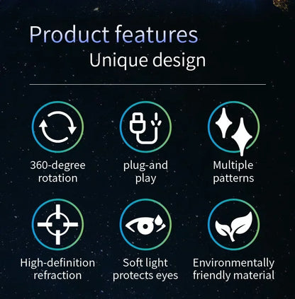 Transform your space instantly with this 5V USB direct plug-in projection light. Perfect for bedrooms, Halloween, Christmas, parties, or cozy nights, it creates stunning ceiling and wall projections in seconds.

🔹 Easy USB